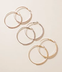 3 Pack Glitz Hoop Earring Set
