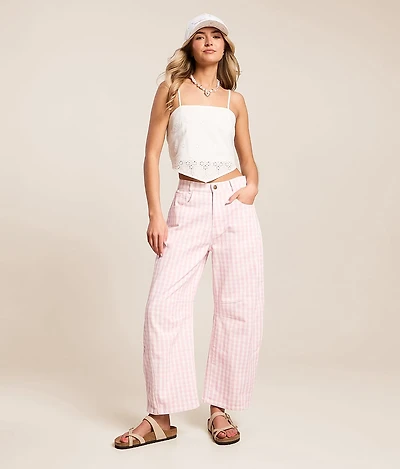 Gingham Barrel Pant