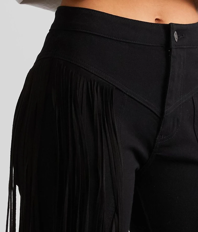 High Rise Fringe Flare Stretch Pant