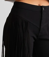High Rise Fringe Flare Stretch Pant