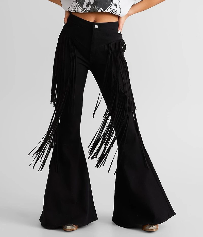 High Rise Fringe Flare Stretch Pant