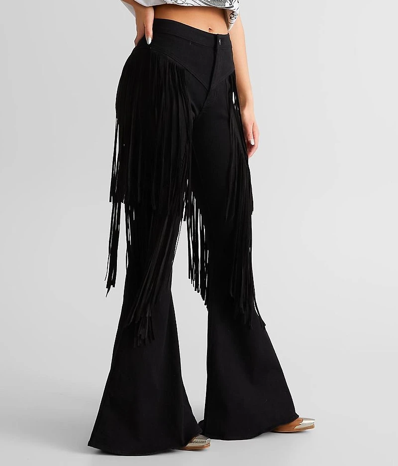 High Rise Fringe Flare Stretch Pant