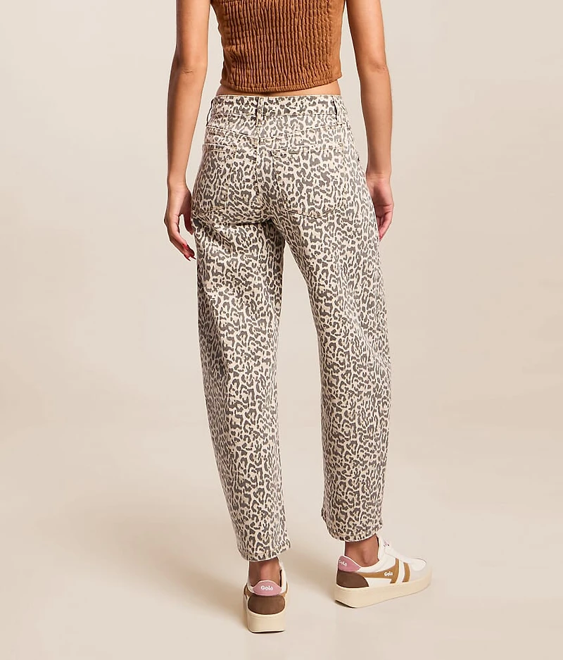High Rise Leopard Print Barrel Stretch Jean