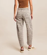 High Rise Leopard Print Barrel Stretch Jean