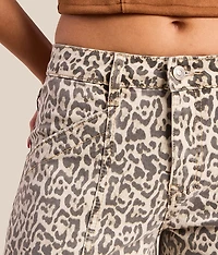 High Rise Leopard Print Barrel Stretch Jean
