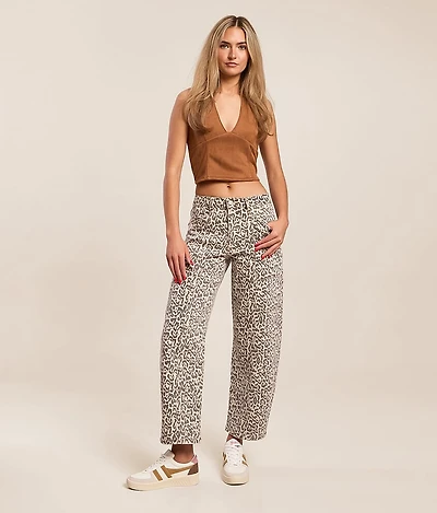 High Rise Leopard Print Barrel Stretch Jean