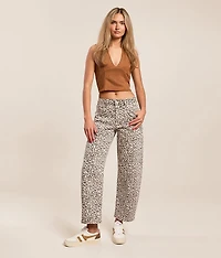 High Rise Leopard Print Barrel Stretch Jean