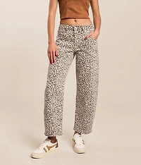 High Rise Leopard Print Barrel Stretch Jean