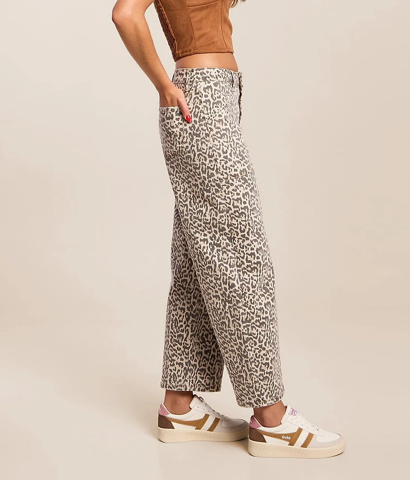 High Rise Leopard Print Barrel Stretch Jean
