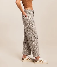 High Rise Leopard Print Barrel Stretch Jean