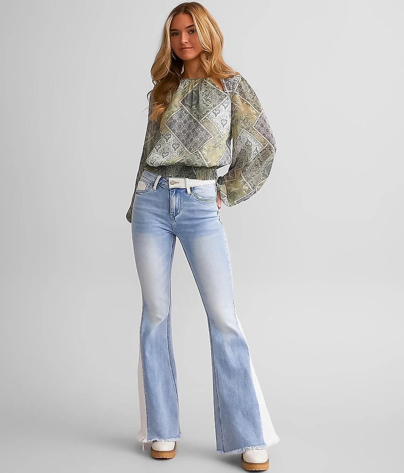 Pieced High Rise Flare Stretch Jean
