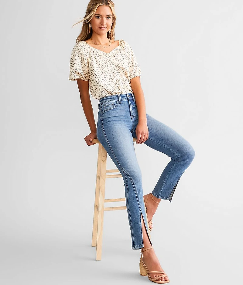 High Rise Split Straight Stretch Jean
