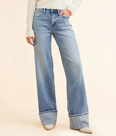 Baggy Wide Leg Stretch Cuffed Jean