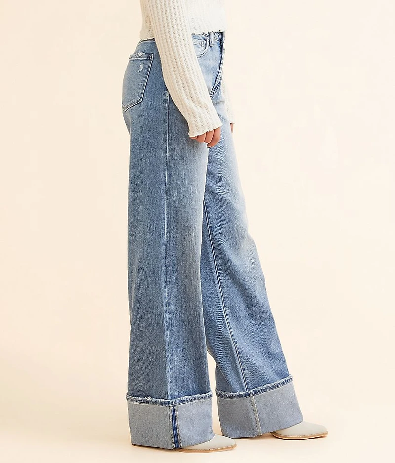 Baggy Wide Leg Stretch Cuffed Jean
