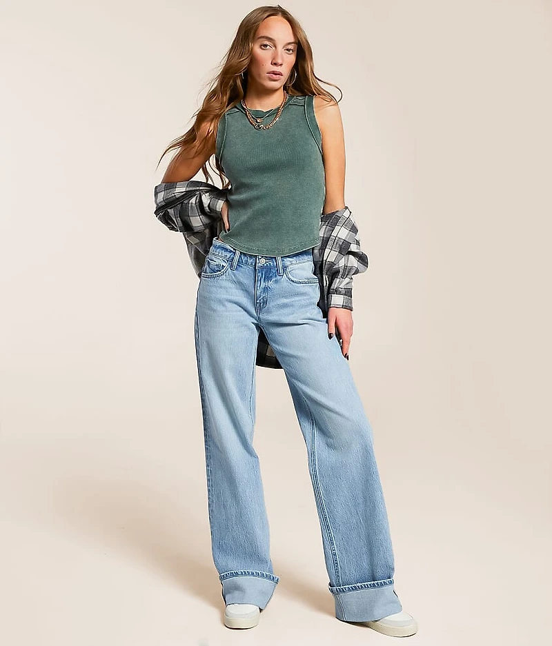 Baggy Low Rise Wide Leg Stretch Cuffed Jean