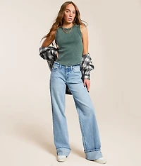 Baggy Low Rise Wide Leg Stretch Cuffed Jean