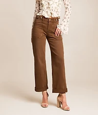 High Rise Wide Leg Stretch Cuffed Jean