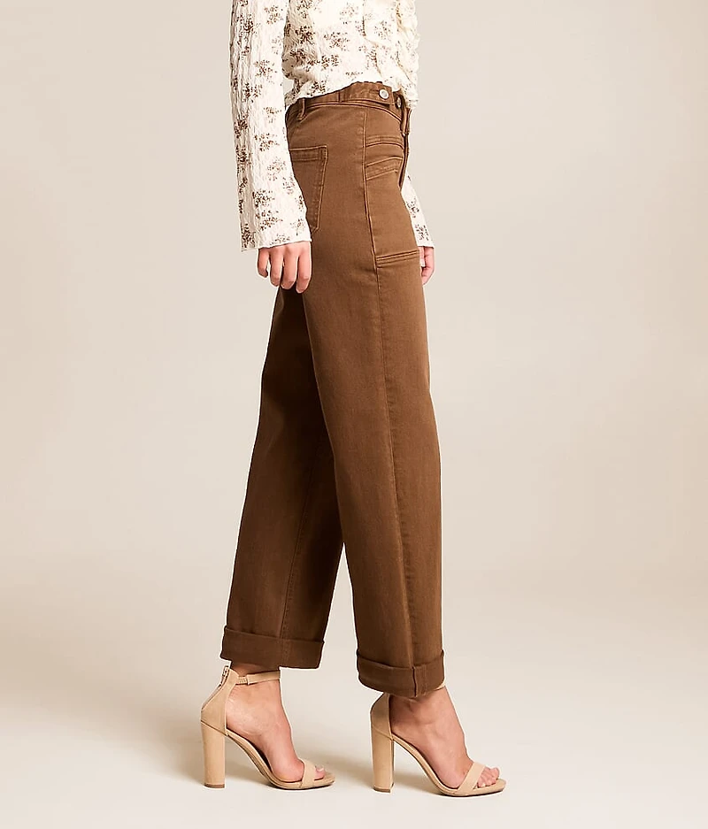 High Rise Wide Leg Stretch Cuffed Jean