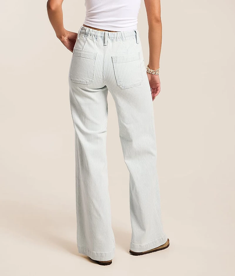 High Rise Striped Wide Leg Stretch Jean