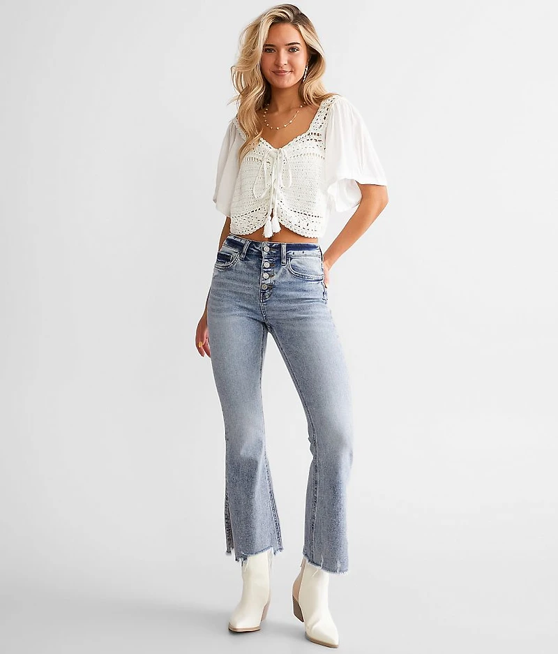 High Rise Cropped Split Flare Stretch Jean