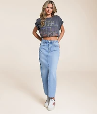 Claudia High Rise Midi Denim Skirt