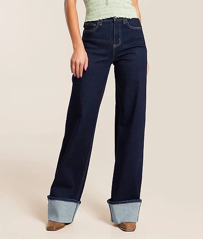 VERVET Olivia Wide Leg Stretch Cuffed Jean