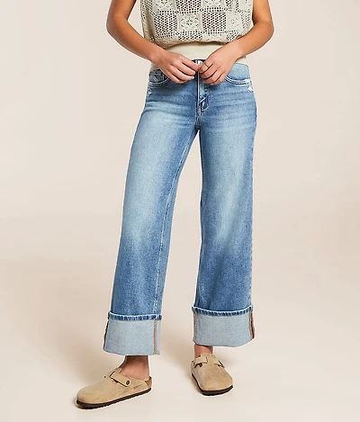 VERVET Olivia Mid-Rise Cropped Wide Leg Stretch Jean