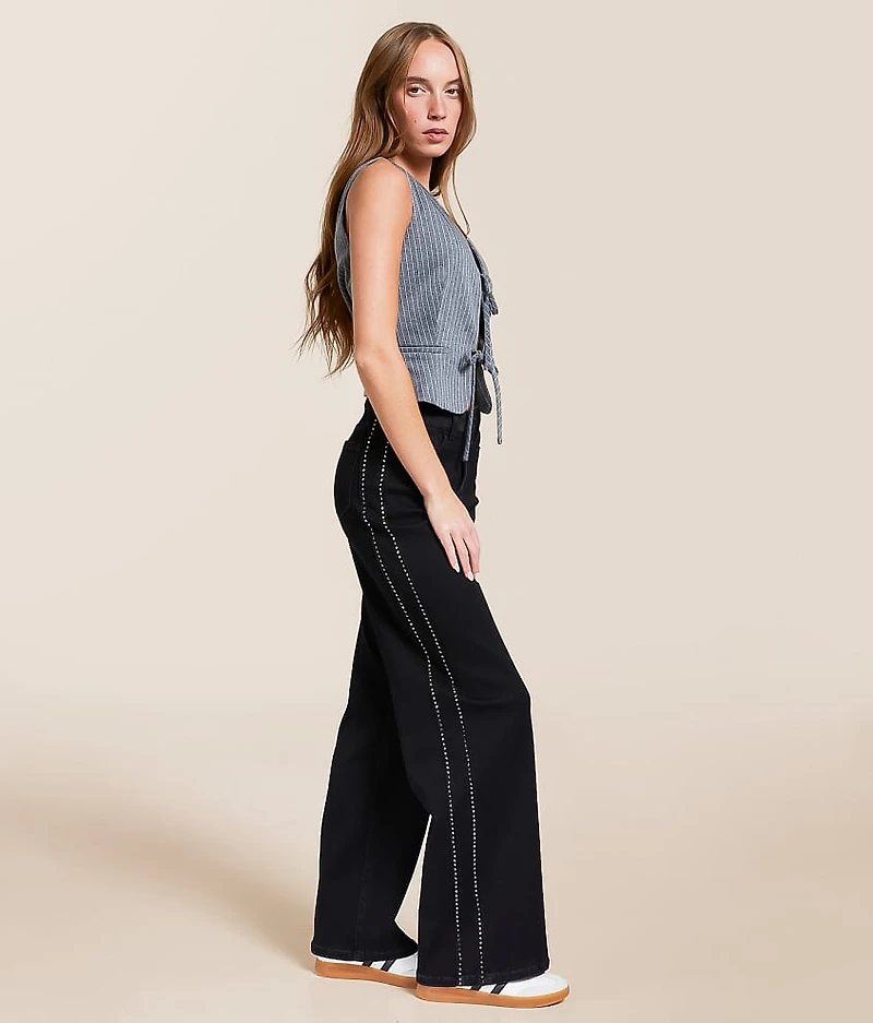 Olivia Rhinestone High Rise Wide Leg Stretch Jean