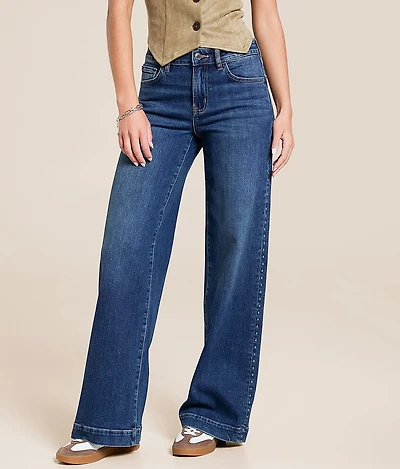 Olivia Mid-Rise Studded Wide Leg Stretch Jean