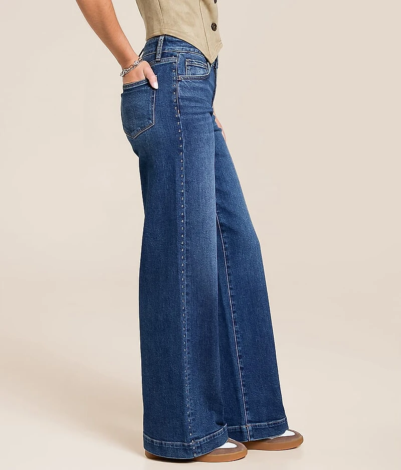 Olivia Mid-Rise Studded Wide Leg Stretch Jean