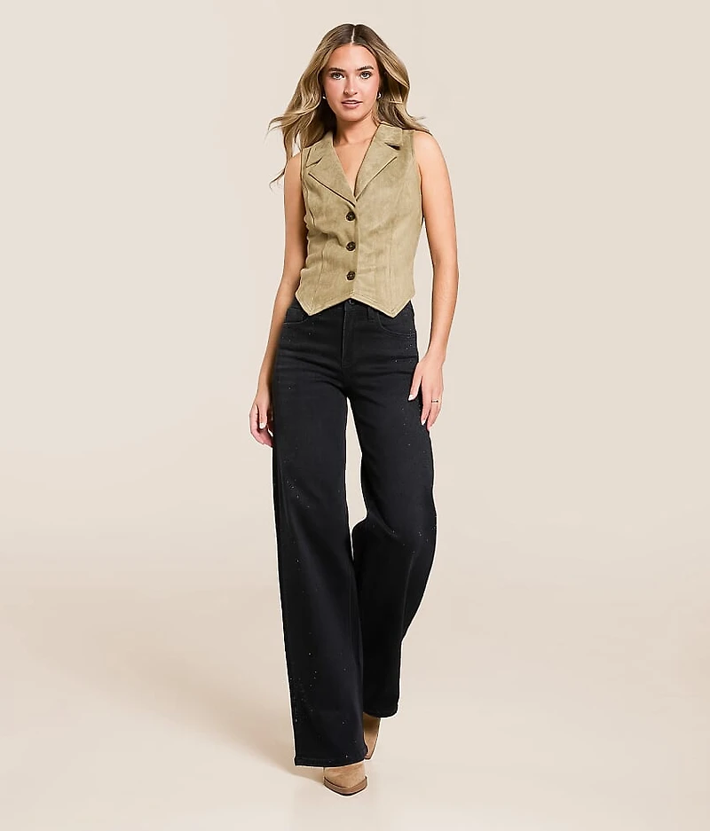 Olivia Rhinestone High Rise Wide Leg Stretch Jean