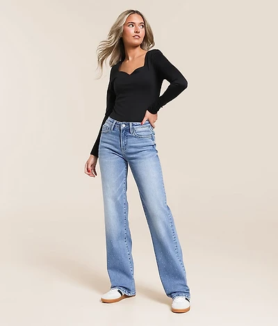 Evie Rhinestone High Rise Classic Straight Jean