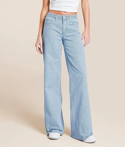 VERVET Olivia Mid-Rise Wide Leg Striped Stretch Jean