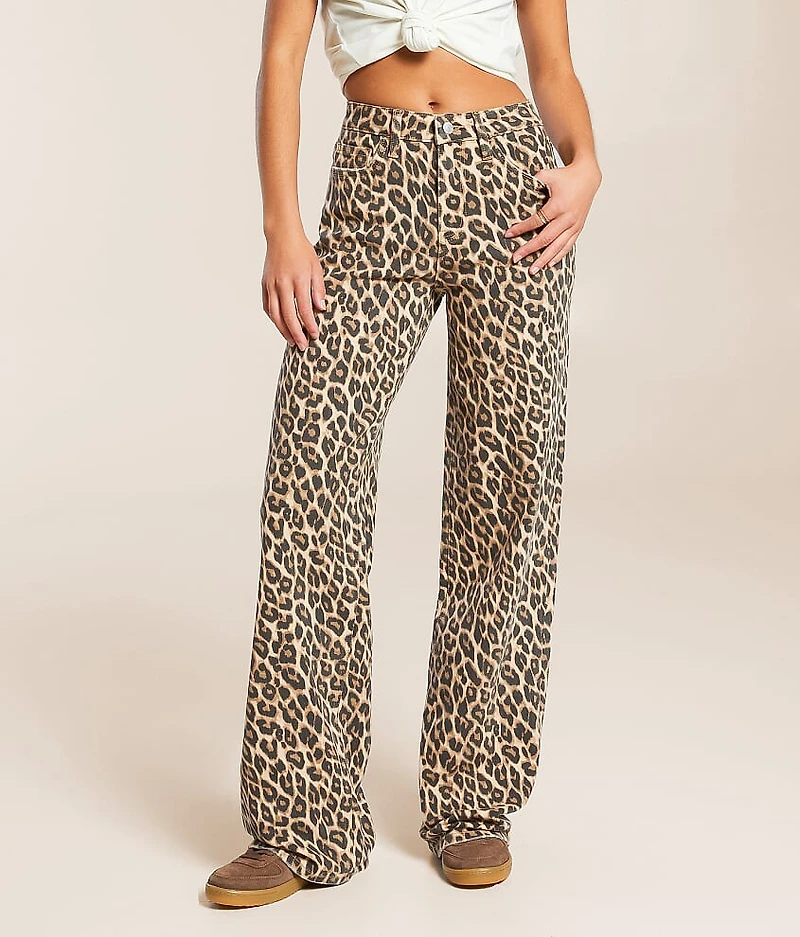 Kris Leopard Baggy Wide Leg Stretch Jean