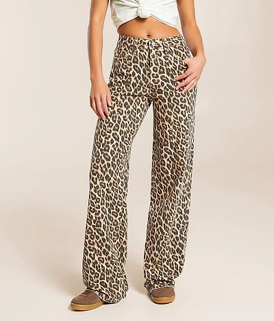 Kris Leopard Baggy Wide Leg Stretch Jean