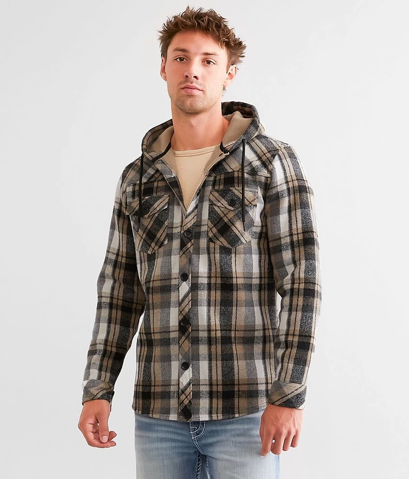Brushed Plaid Hooded Shacket