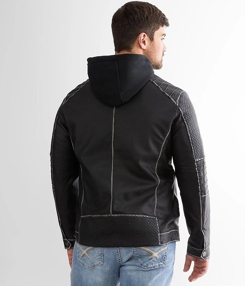 Faux Leather Hooded Jacket