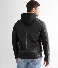 Faux Leather Hooded Jacket