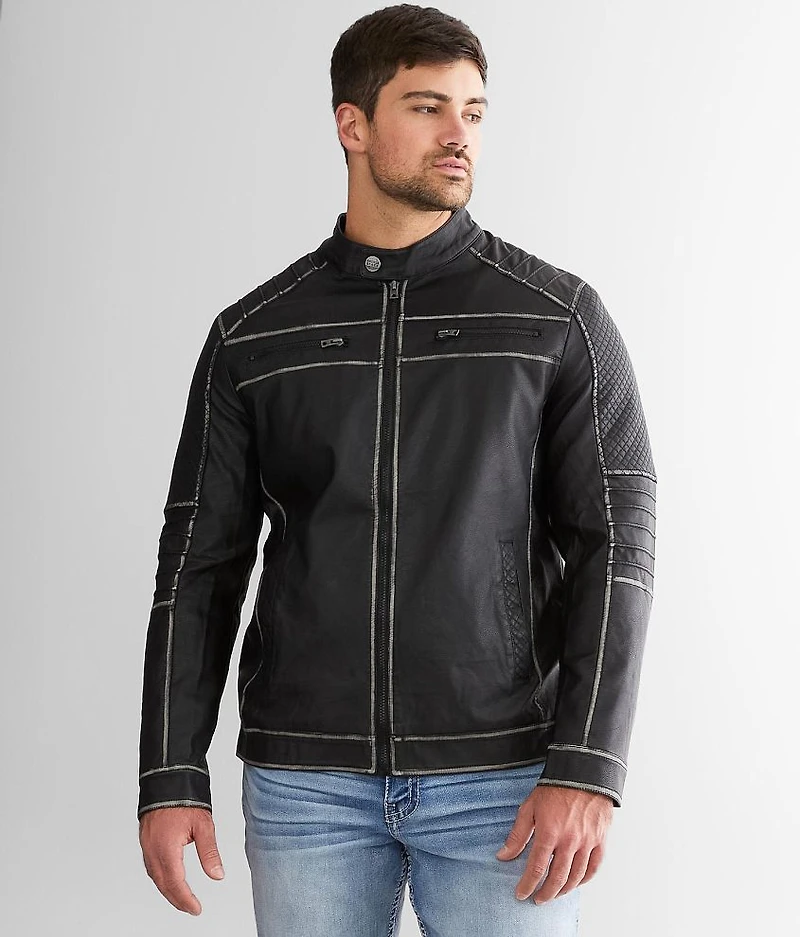 Faux Leather Hooded Jacket