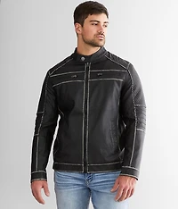 Faux Leather Hooded Jacket