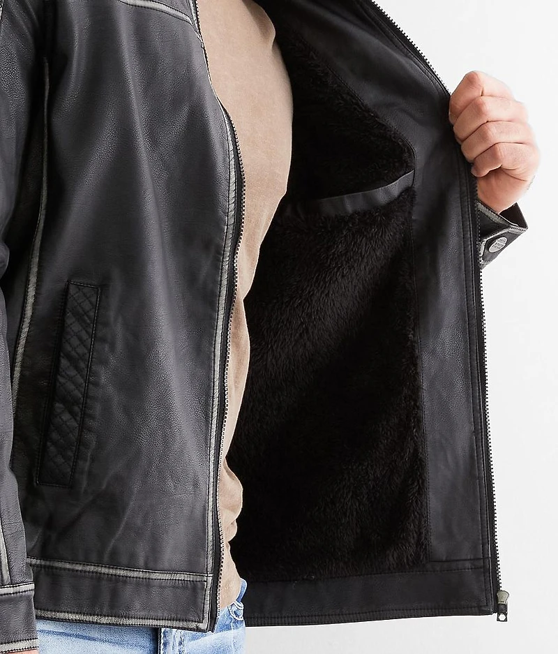 Faux Leather Hooded Jacket