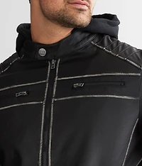 Faux Leather Hooded Jacket