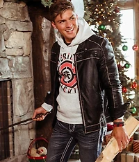 Faux Leather Hooded Jacket