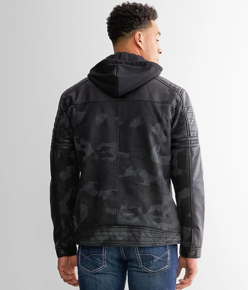 Faux Leather Hooded Jacket
