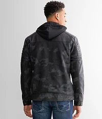 Faux Leather Hooded Jacket