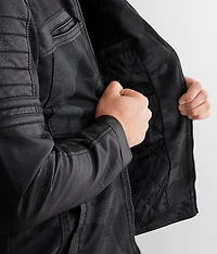 Faux Leather Hooded Jacket