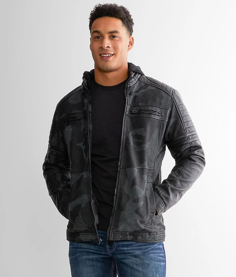 Faux Leather Hooded Jacket