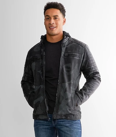 Faux Leather Hooded Jacket