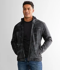 Faux Leather Hooded Jacket