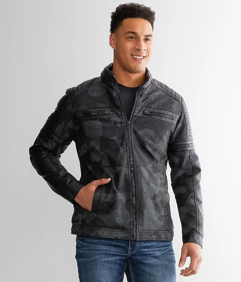 Faux Leather Hooded Jacket